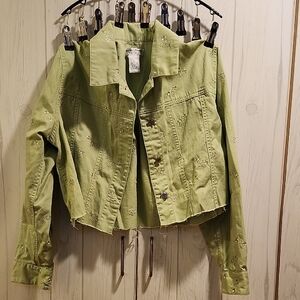 Stylish Green Embroidered Women's Jean Jacket